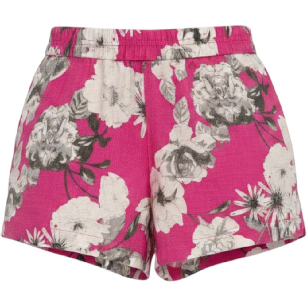 Kut from the Kloth Magenta Pink Floral Linen Blend Pull On Shorts w Pockets Boho